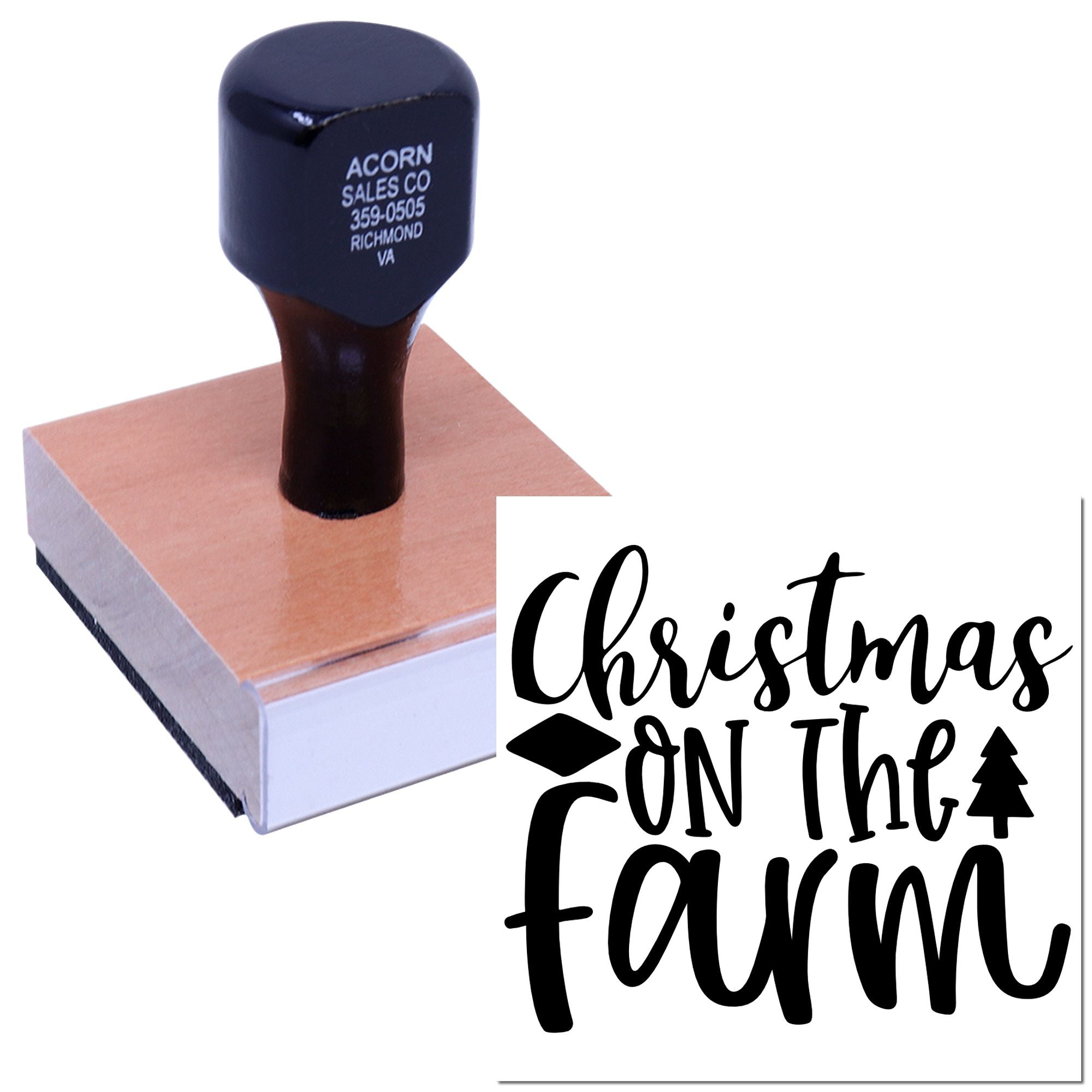 Personalized Christmas on the Farm rubber stamp for farmhouse holiday cards, crafts, and seasonal packaging.