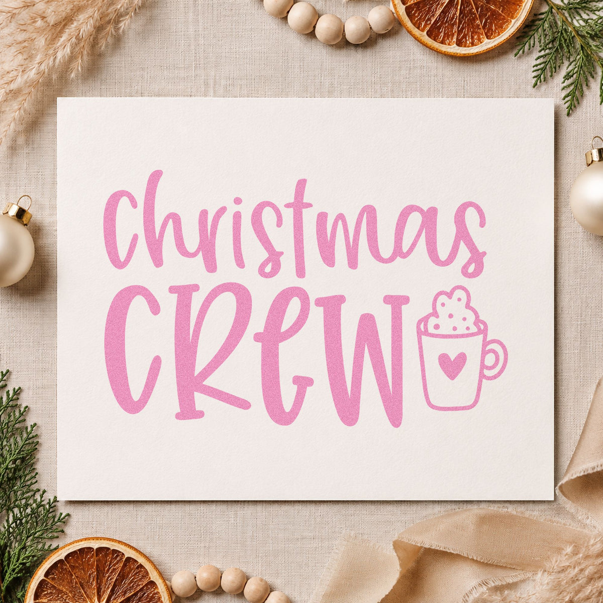Christmas Crew Cocoa Mug craft stamp in purple ink on cardstock, an easy option for friends album page.