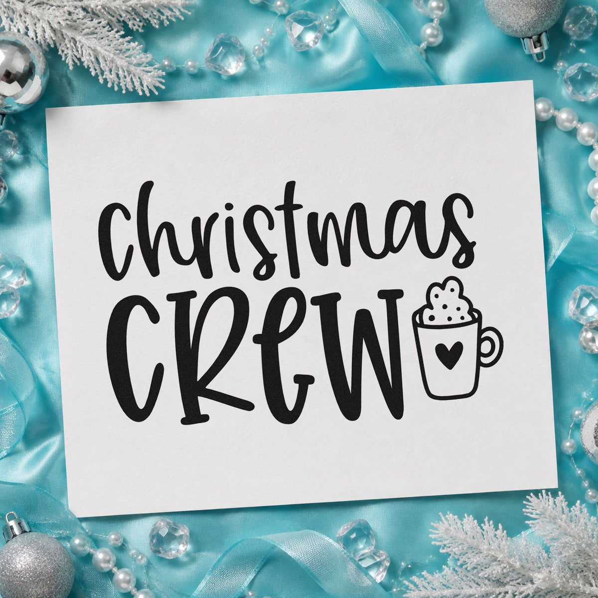 Christmas Crew Cocoa Mug rubber stamp printed in black ink, ready for cocoa crew cards and similar paper crafts.