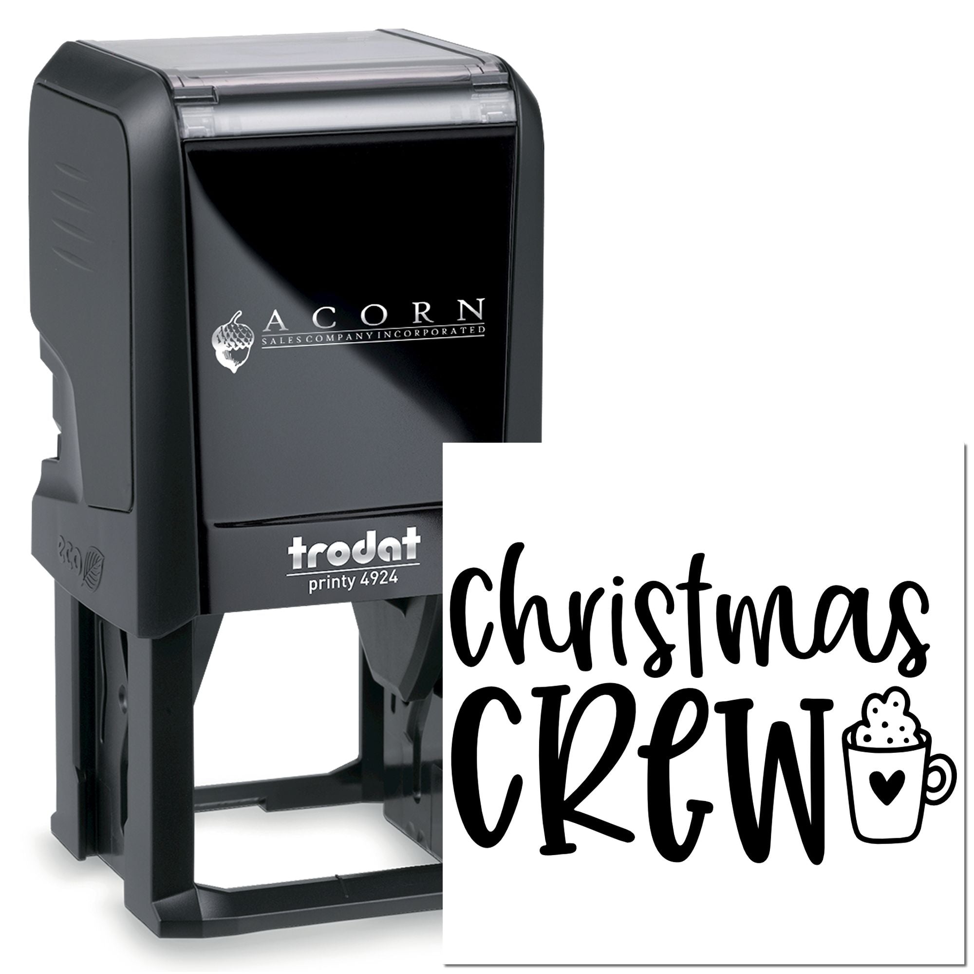 Custom self-inking rubber stamp with Christmas Crew design, ideal for holiday cards and festive packaging.