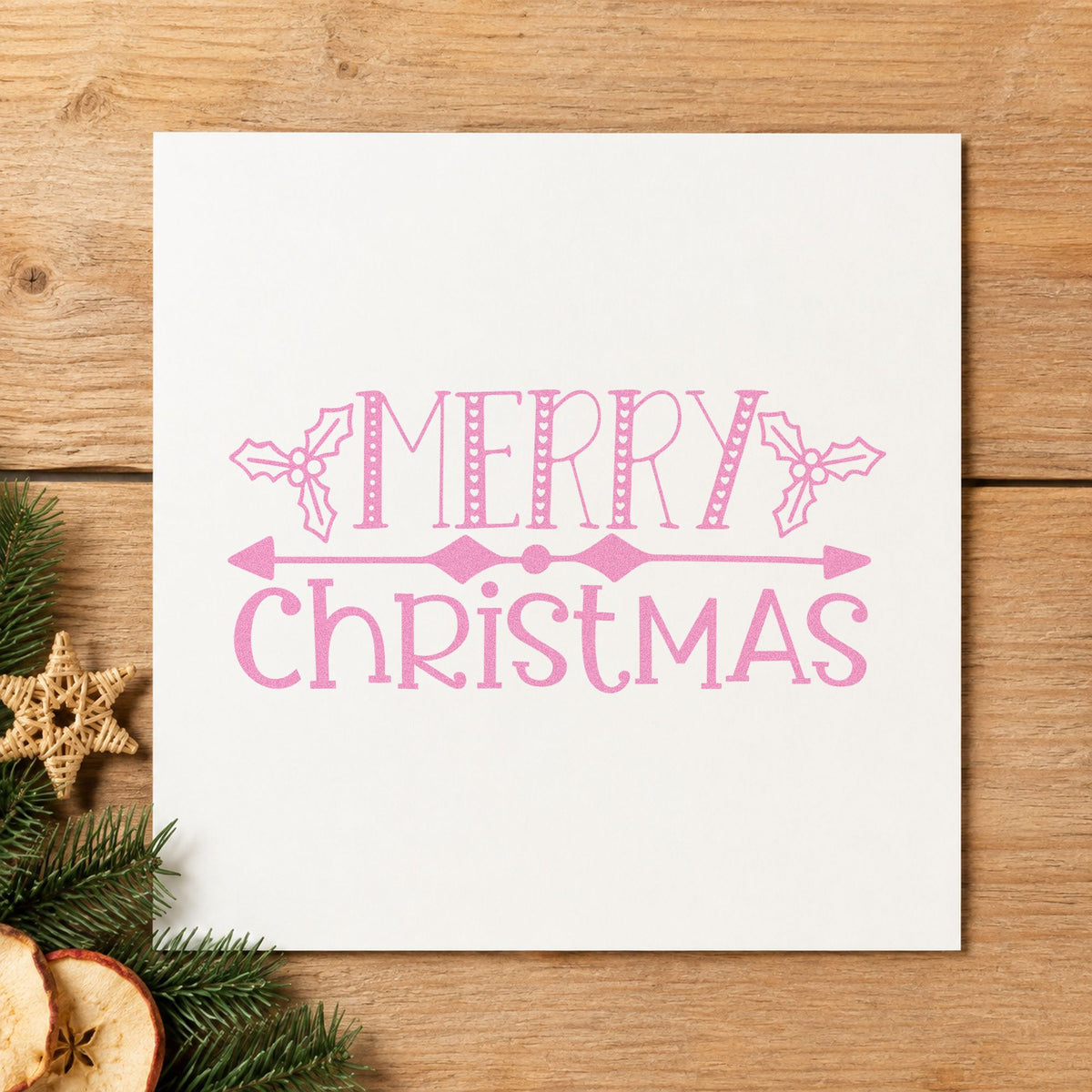 Merry Christmas Holly Banner Slim Pre-Inked Stamp in use 10