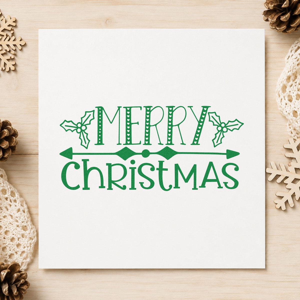 Merry Christmas Holly Banner Slim Pre-Inked Stamp in use 8