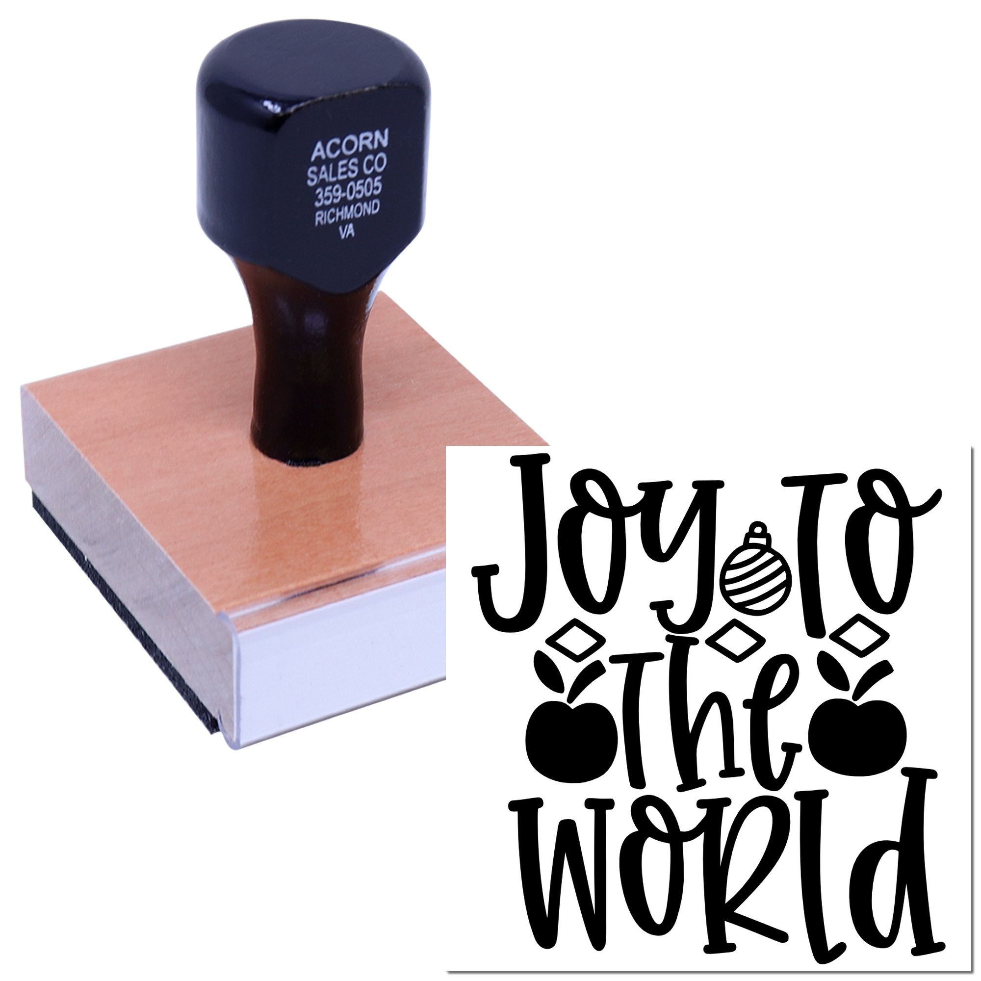 Custom Christmas rubber stamp with Joy to the World design for holiday cards, crafts, and seasonal packaging.
