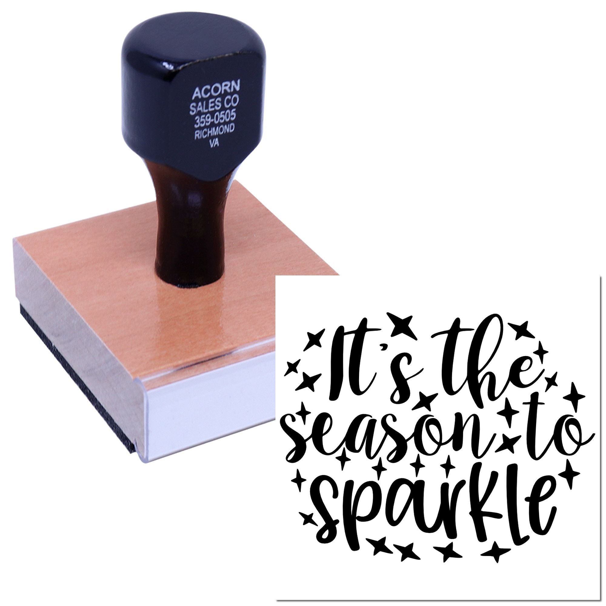 Custom rubber stamp with Its the season to sparkle holiday phrase for festive cards, crafts, and packaging