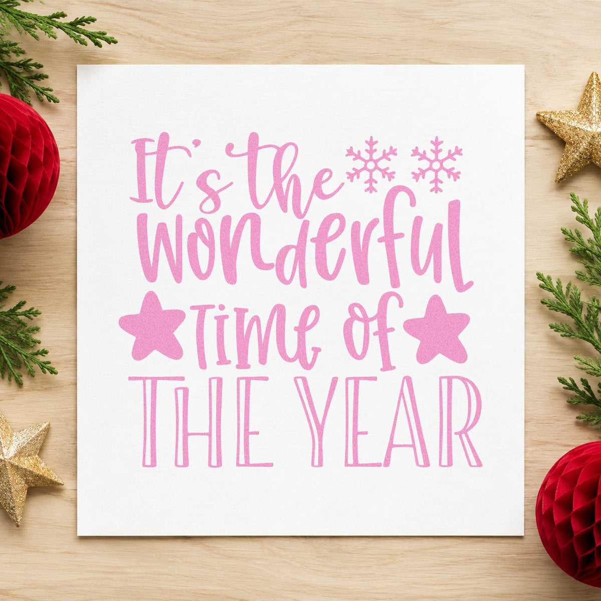 Wonderful Time Of The Year craft stamp in purple ink on cardstock, an easy option for season recap album.
