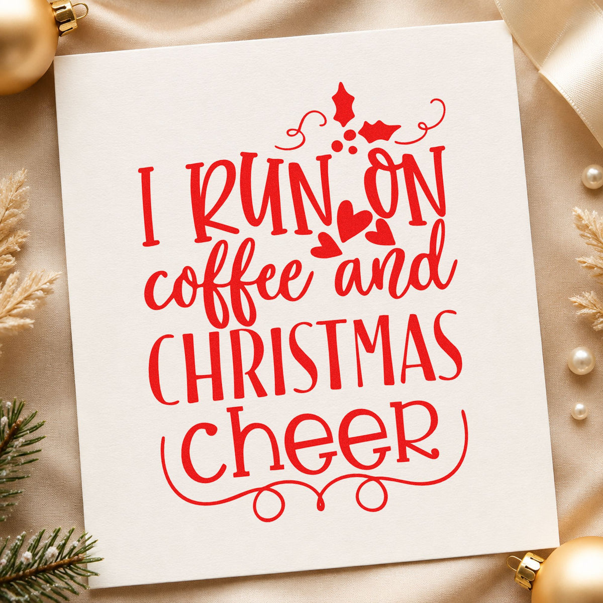Coffee And Christmas Cheer rubber stamp shown in red ink, stamped for projects such as mug shelf labels.