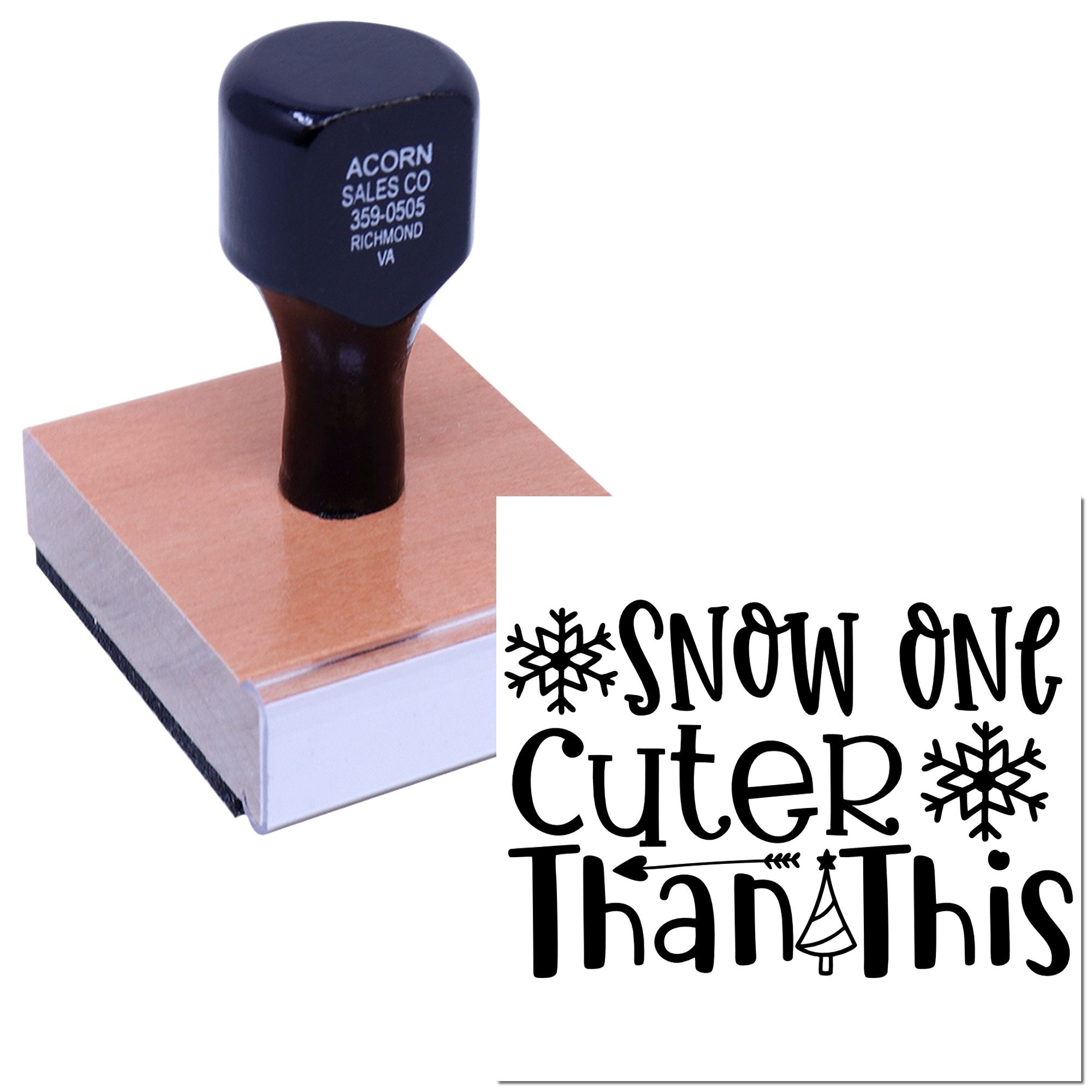 Custom rubber stamp with Snow One Cuter Than This winter design for holiday cards, crafts, and gift packaging.