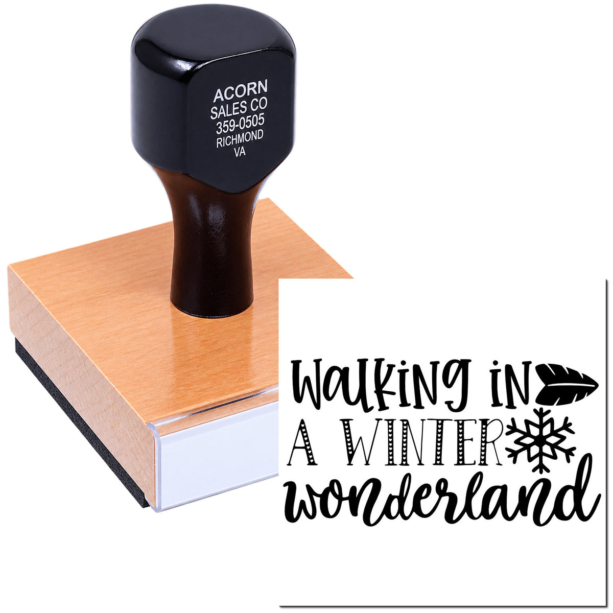 Custom rubber stamp with Walking in a Winter Wonderland holiday design for winter crafts, cards, and gift tags.