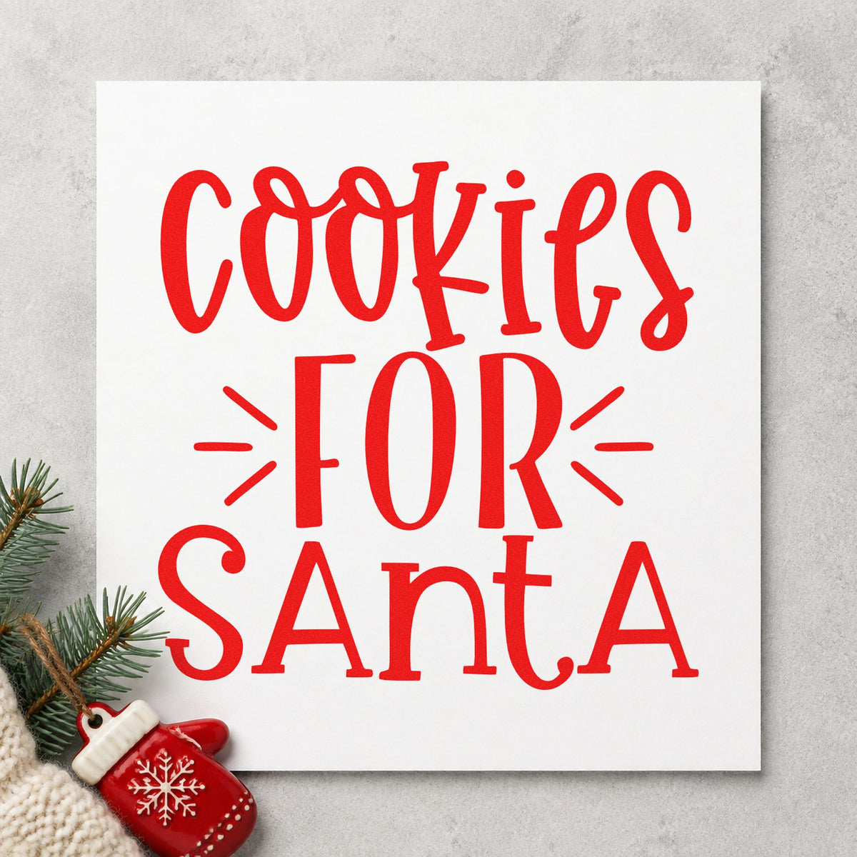 Cookies For Santa Lettering rubber stamp shown in red ink, stamped for projects such as bin level labels.