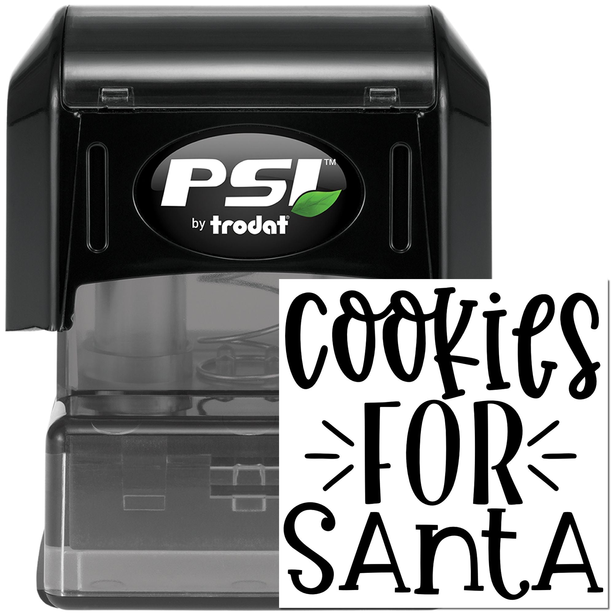 PSI by Trodat self-inking rubber stamp with Cookies for Santa design for holiday baking, gifts, and festive packaging.