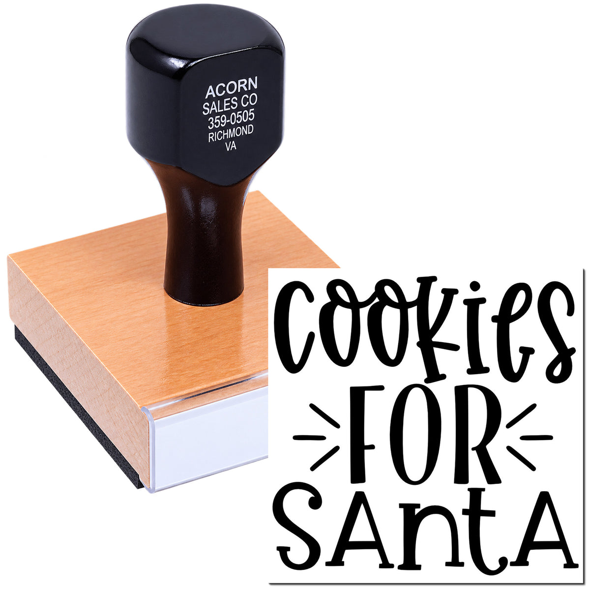 Custom Christmas rubber stamp with Cookies for Santa design for holiday baking and gift packaging.
