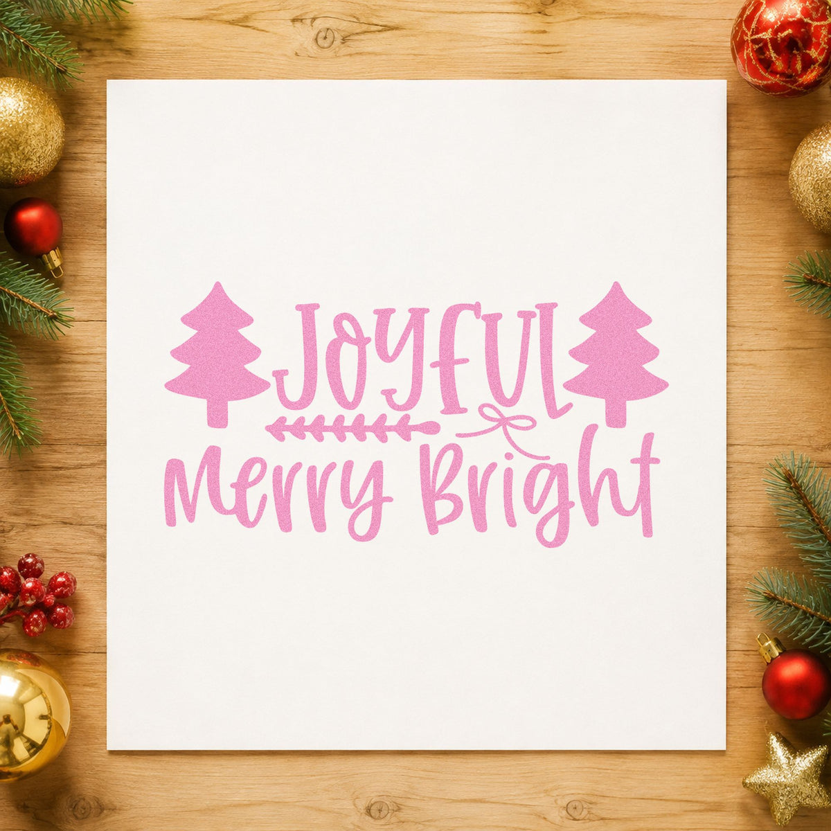 Duo Hand Joyful Merry Bright Trees Rubber Stamp in use 10