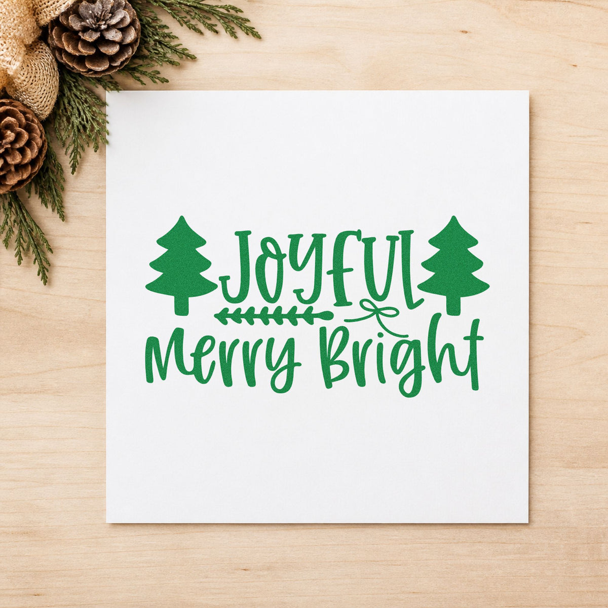 Duo Hand Joyful Merry Bright Trees Rubber Stamp in use 3