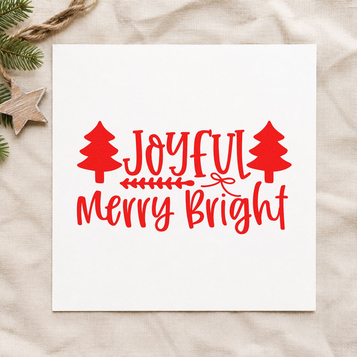Duo Hand Joyful Merry Bright Trees Rubber Stamp in use 5