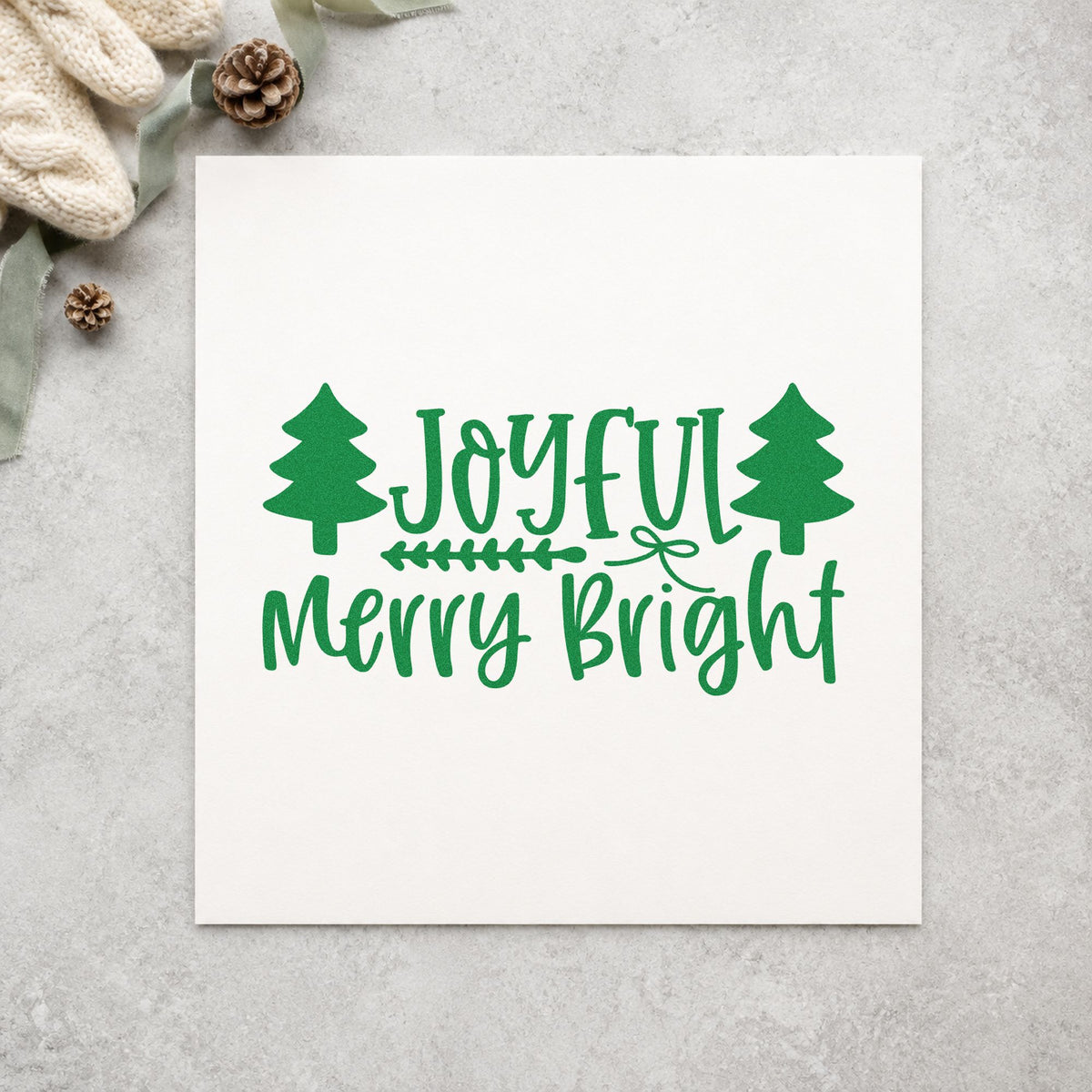 Duo Hand Joyful Merry Bright Trees Rubber Stamp in use 6