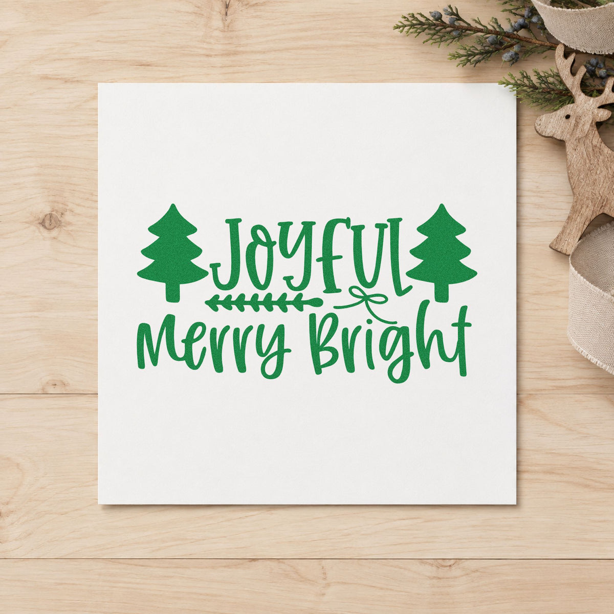 Duo Hand Joyful Merry Bright Trees Rubber Stamp in use 8