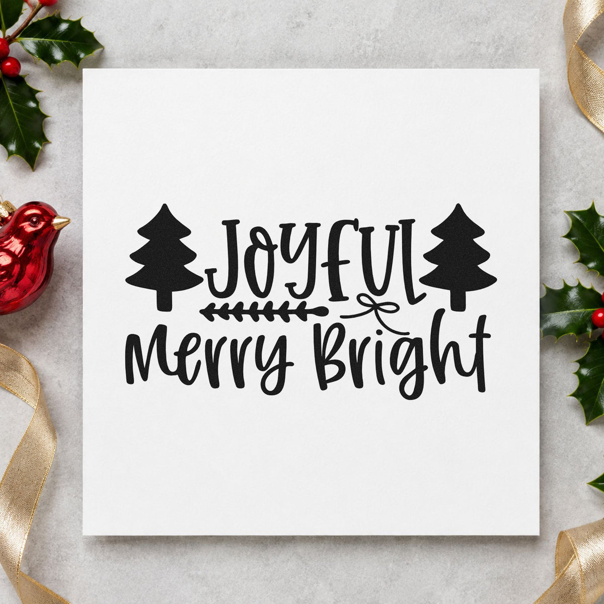 Duo Hand Joyful Merry Bright Trees Rubber Stamp in use 9