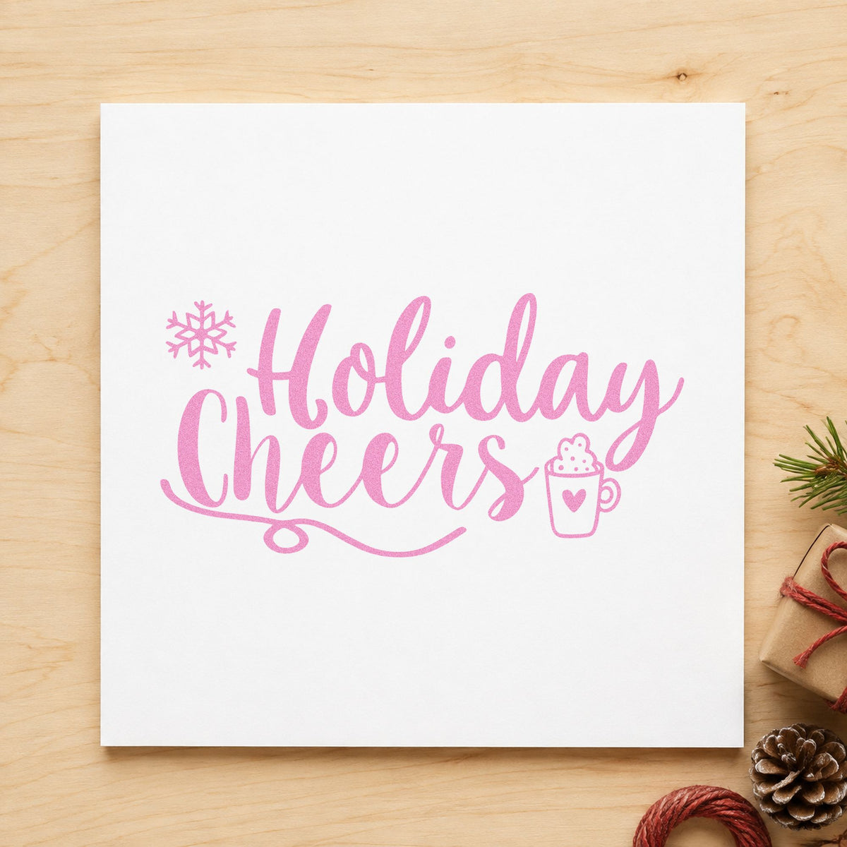 Holiday Cheers Cocoa Mug craft stamp in purple ink on cardstock, an easy option for warm drink album.