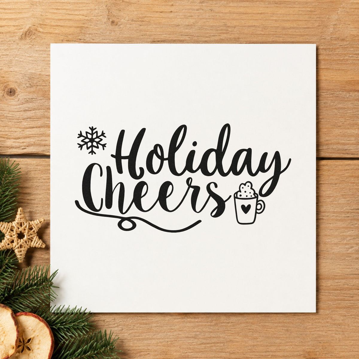 Holiday Cheers Cocoa Mug rubber stamp printed in black ink, ready for cocoa cheers cards and similar paper crafts.