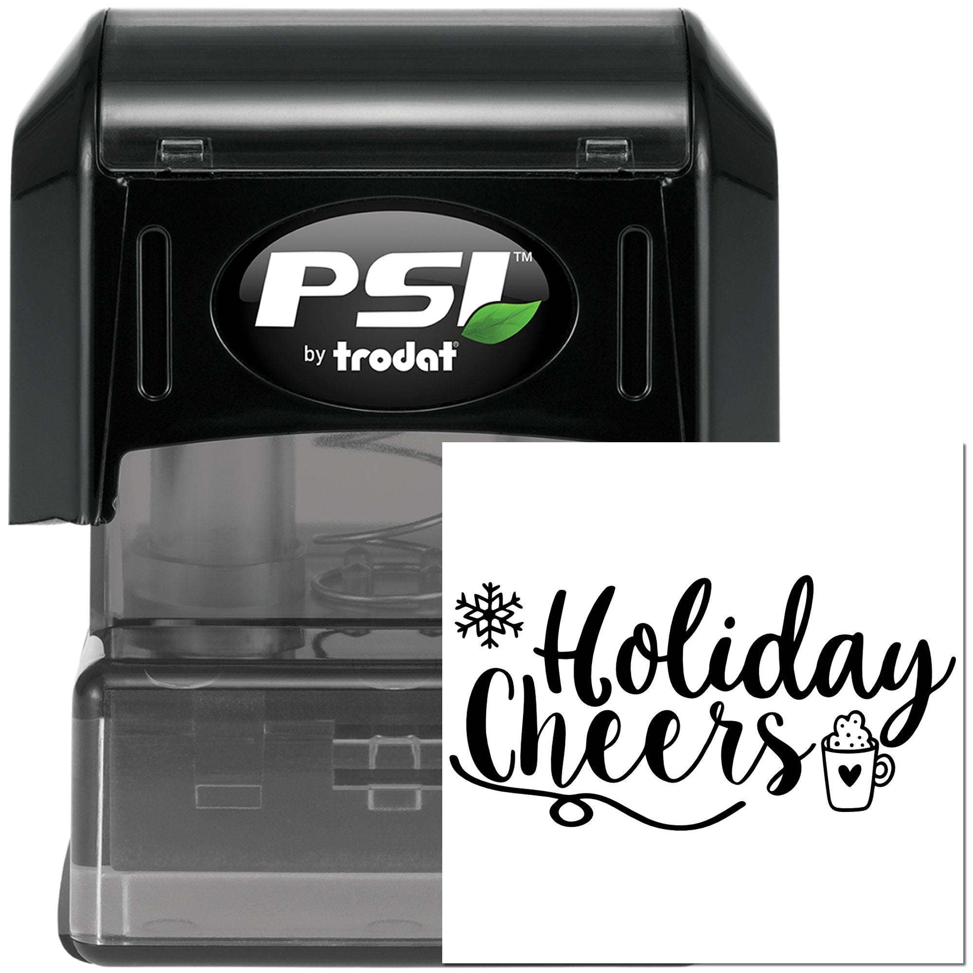 PSI by Trodat self-inking rubber stamp with Holiday Cheers design for festive cards, tags, and craft projects