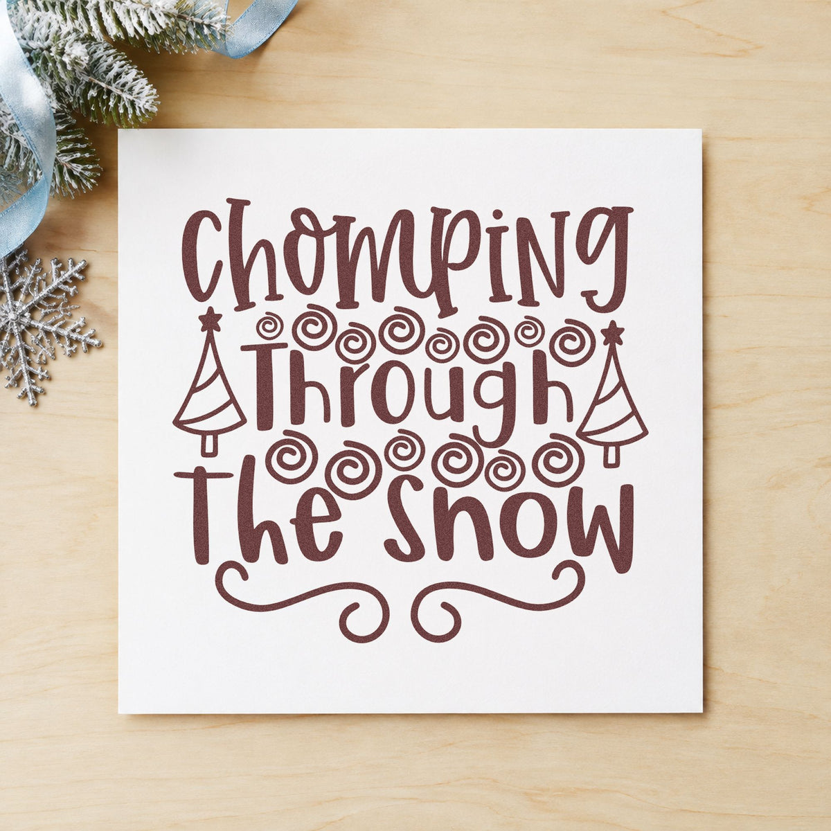 Chomping Through The Snow rubber stamp printed in brown ink, ready for sweet rank sheet and similar paper crafts.