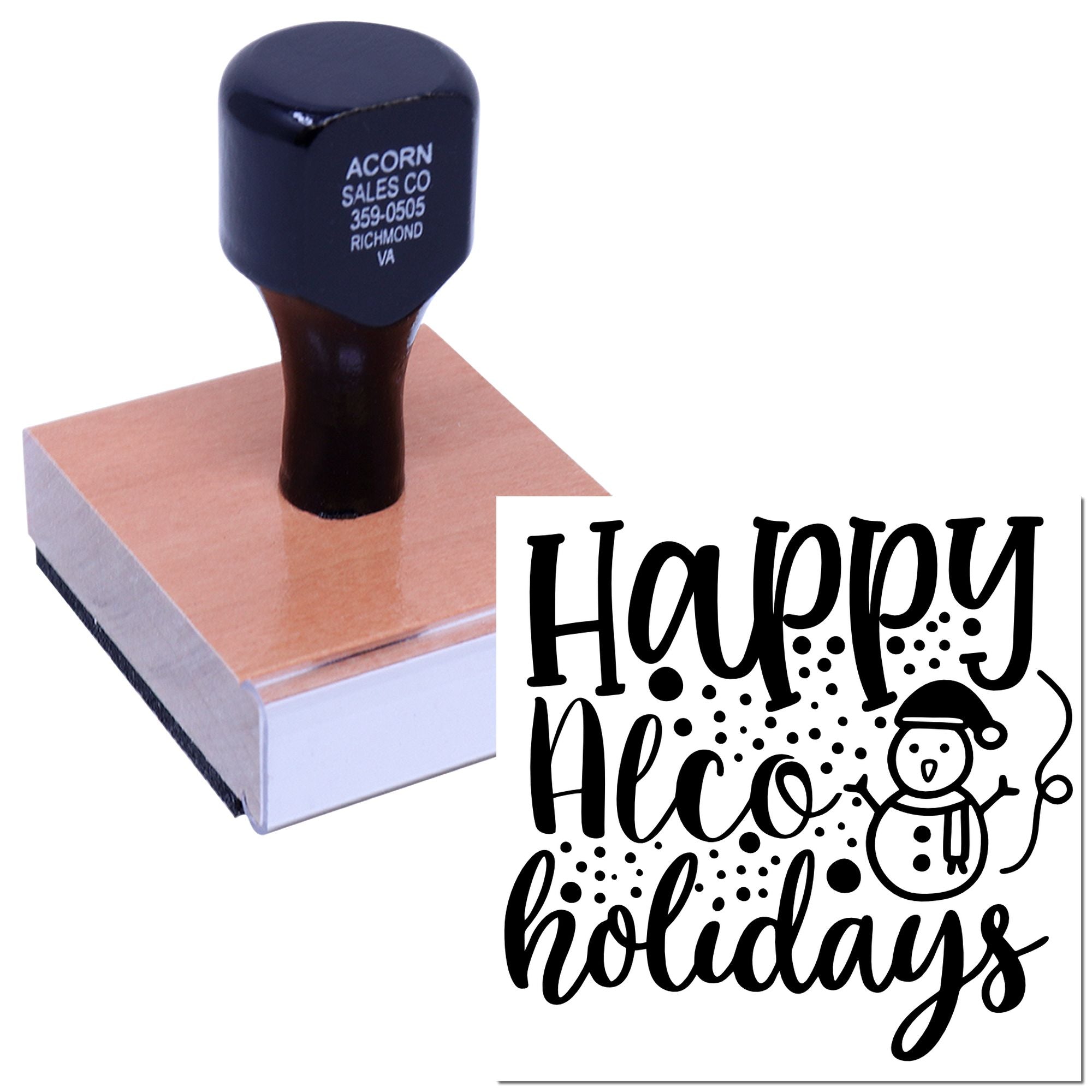 Happy Holidays rubber stamp for festive cards, gift tags, and seasonal packaging.