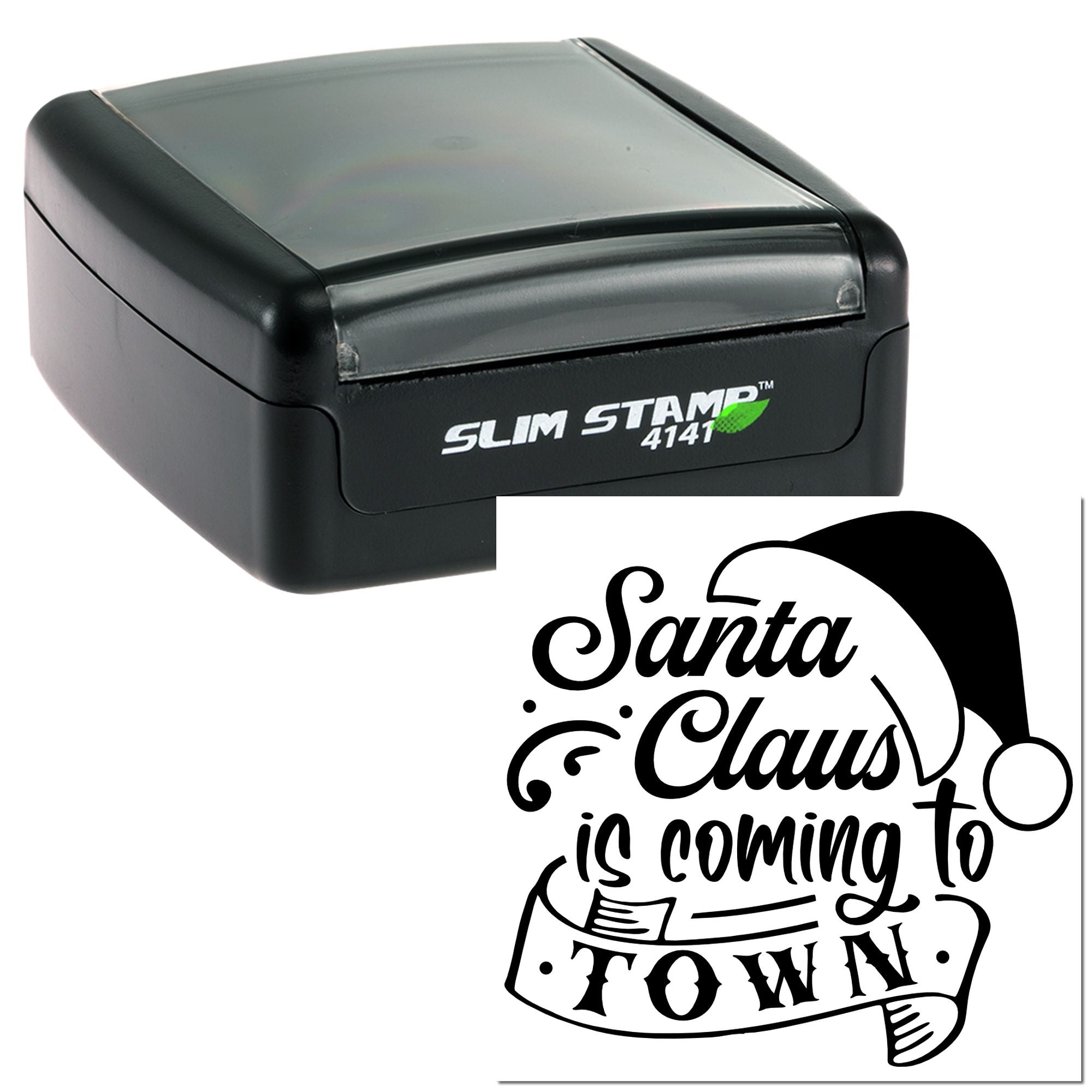 Self-inking Slim Stamp 4141 with Santa Claus is coming to town Christmas rubber stamp design