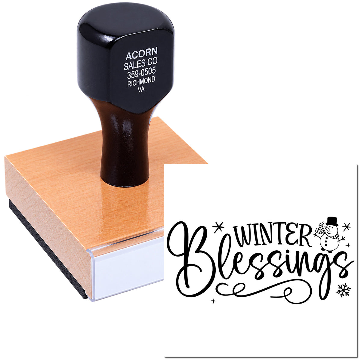 Winter Blessings rubber stamp with snowman design for holiday cards, gift tags, and seasonal crafts.