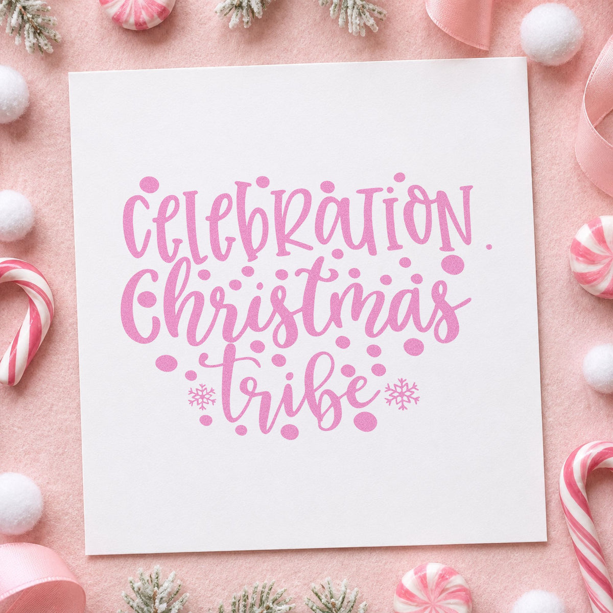 Celebration Christmas Vibes Dots craft stamp in purple ink on cardstock, an easy option for gathering album page.