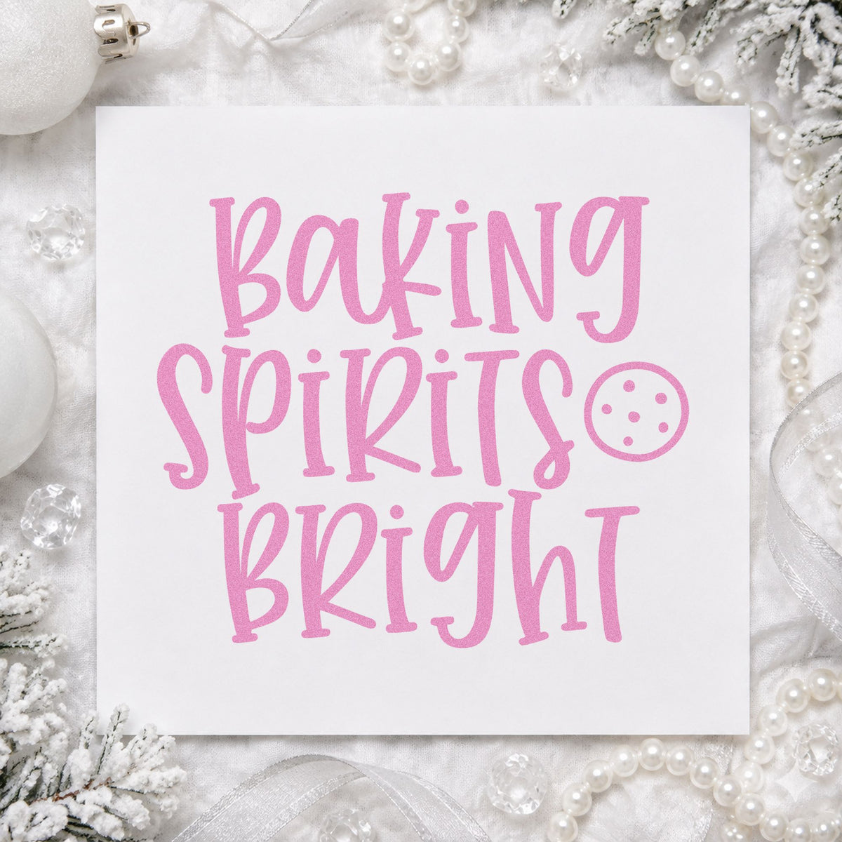 Baking Spirits Bright Cookie craft stamp in purple ink on cardstock, an easy option for batch album page.