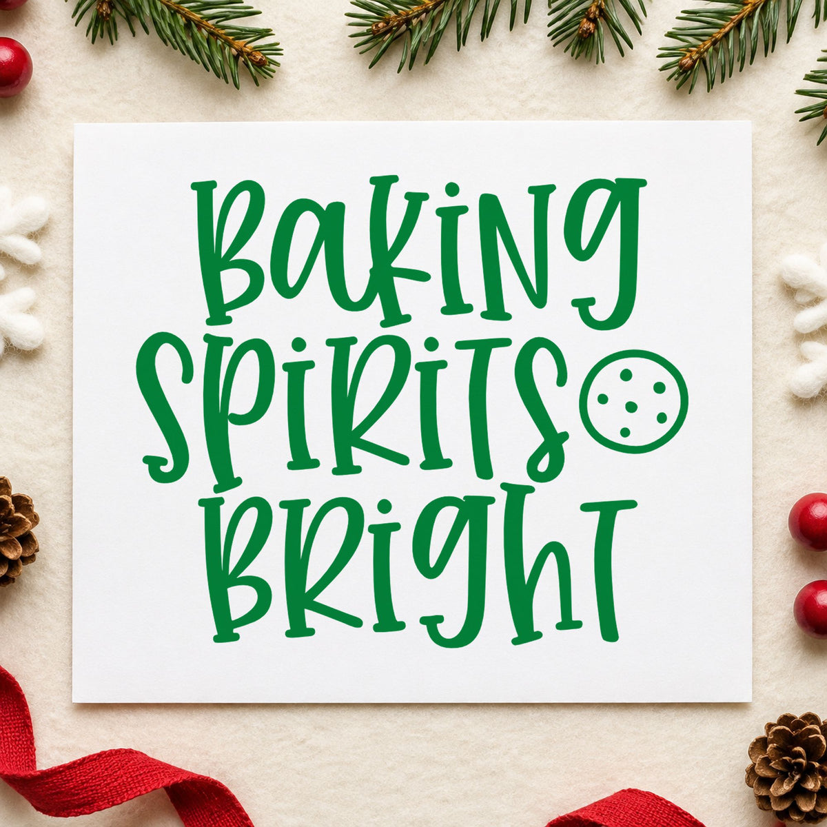 Baking Spirits Bright Cookie craft stamp imprinted in green ink on paper, a design suited to framed oven wall.