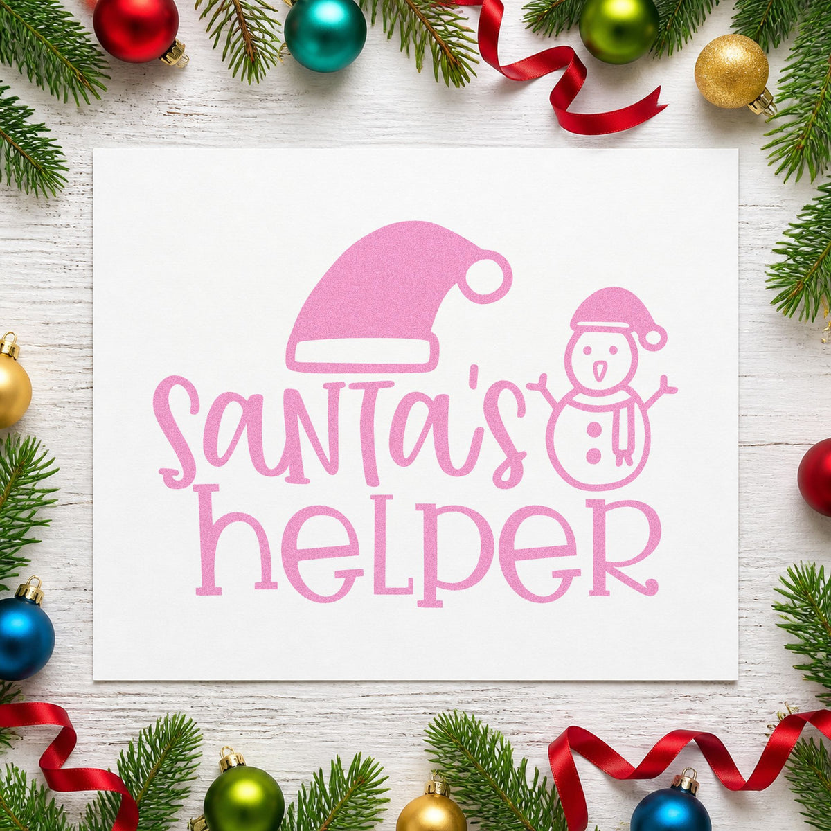 Santa's Helper Hat Snowman craft stamp in purple ink on cardstock, an easy option for snow day album page.