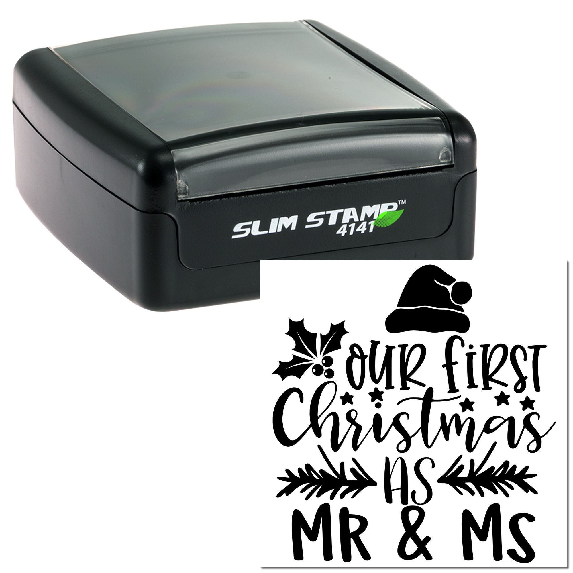 Self-inking Slim Stamp 4141 custom rubber stamp for Our First Christmas as Mr. & Mrs. wedding holiday keepsake