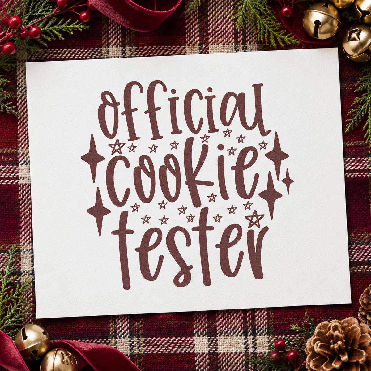 Official Cookie Tester Stars rubber stamp printed in brown ink, ready for rating scale sheet and similar paper crafts.