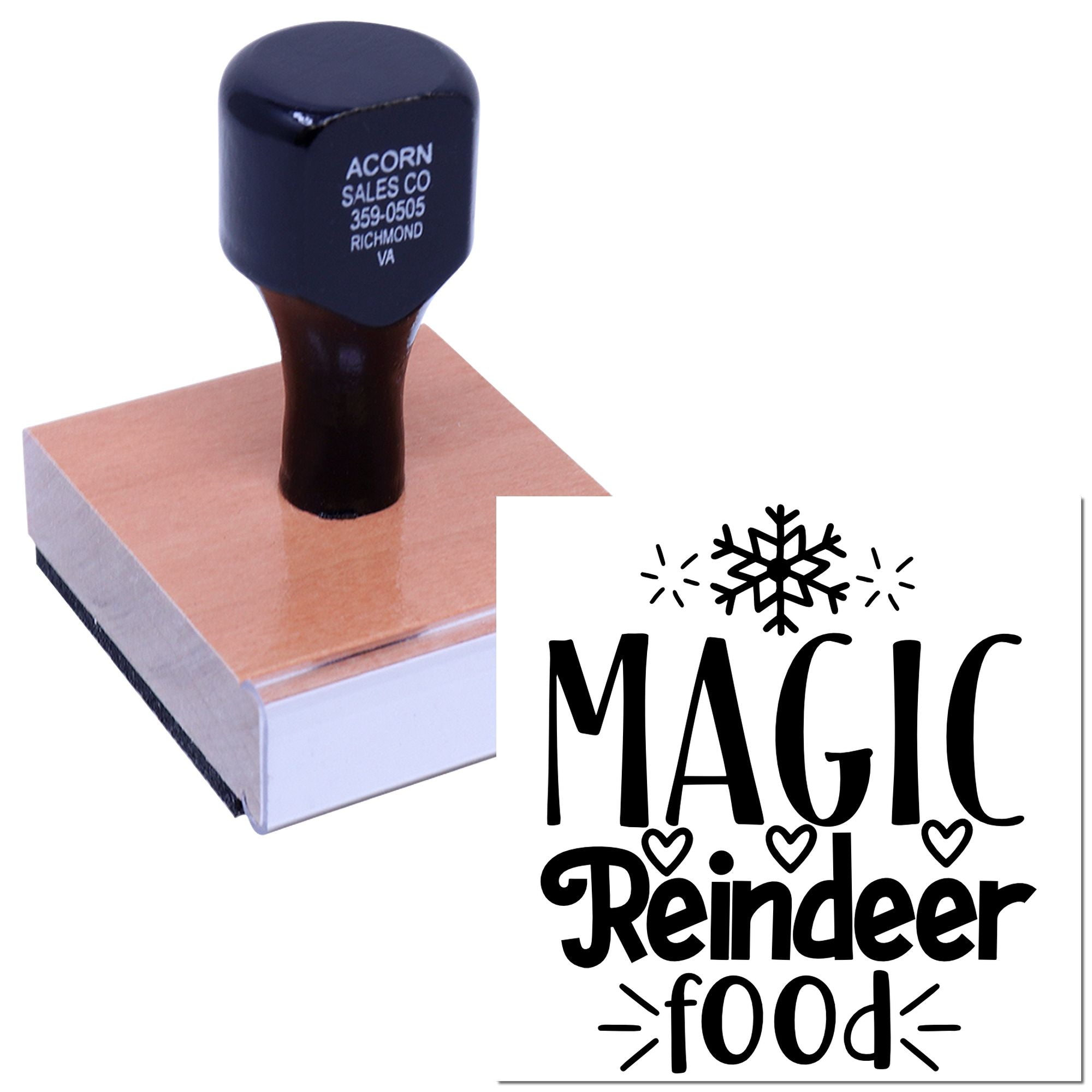Custom self-inking rubber stamp for holiday reindeer food bags with Magic Reindeer Food imprint
