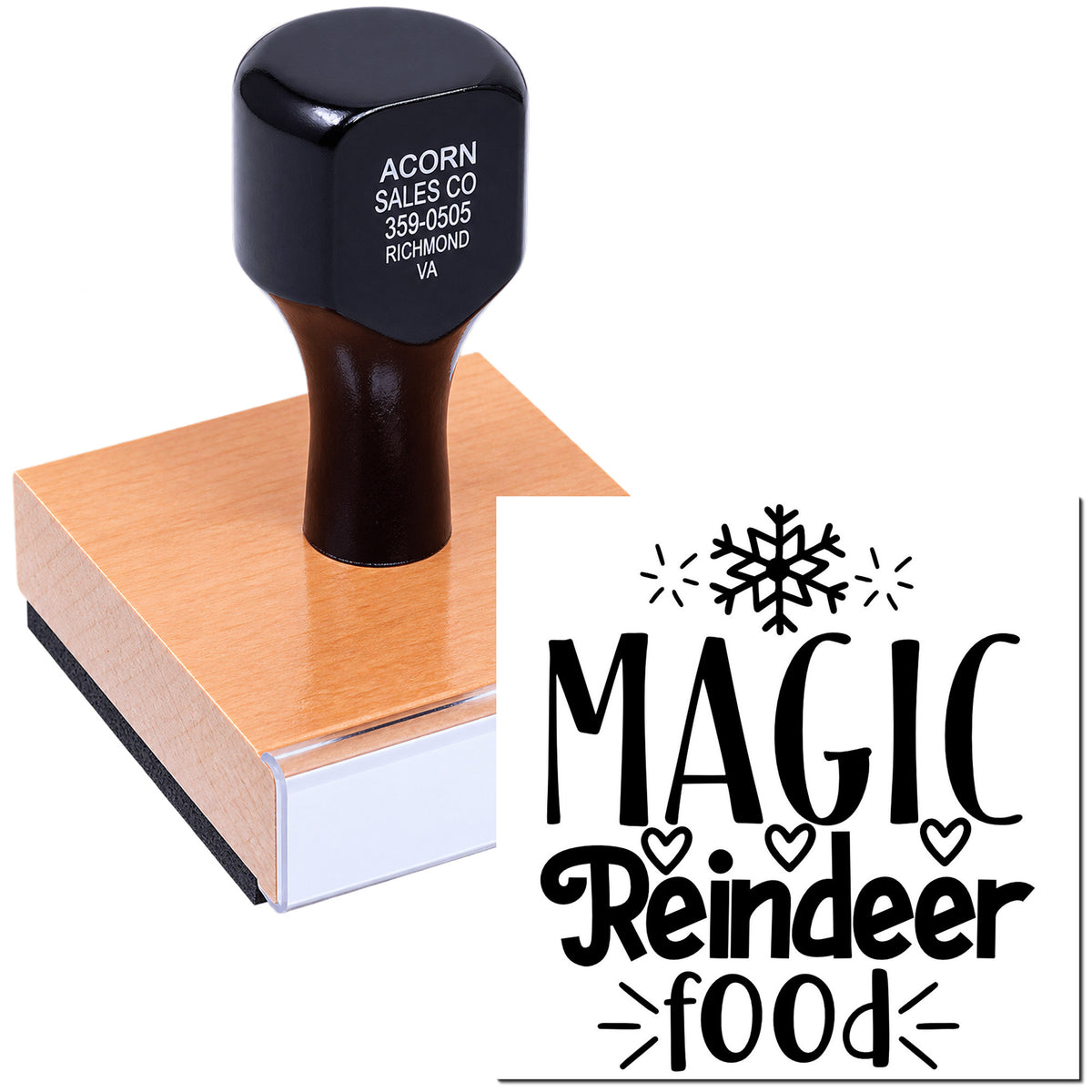 Custom self-inking rubber stamp for holiday reindeer food bags with Magic Reindeer Food imprint