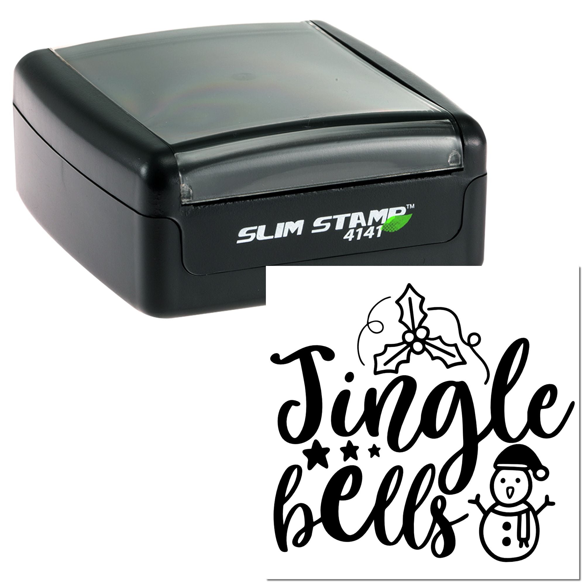 Christmas rubber stamp with Jingle Bells design, ideal for holiday cards, crafts, and festive packaging.
