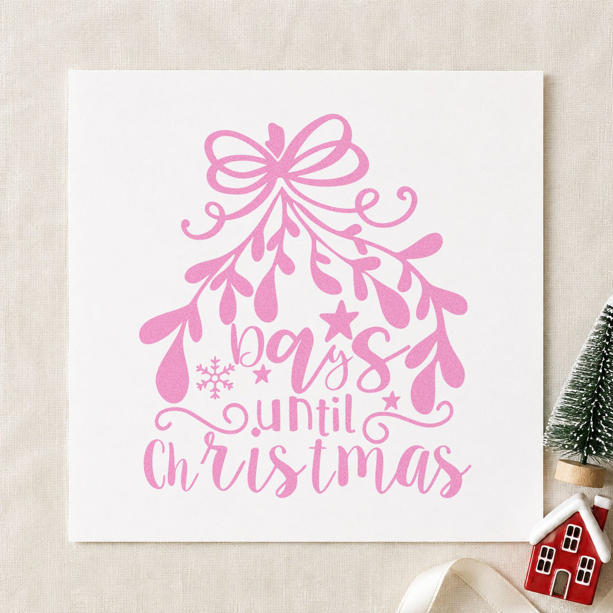 Days Until Christmas Mistletoe craft stamp in purple ink on cardstock, an easy option for hanging album page.
