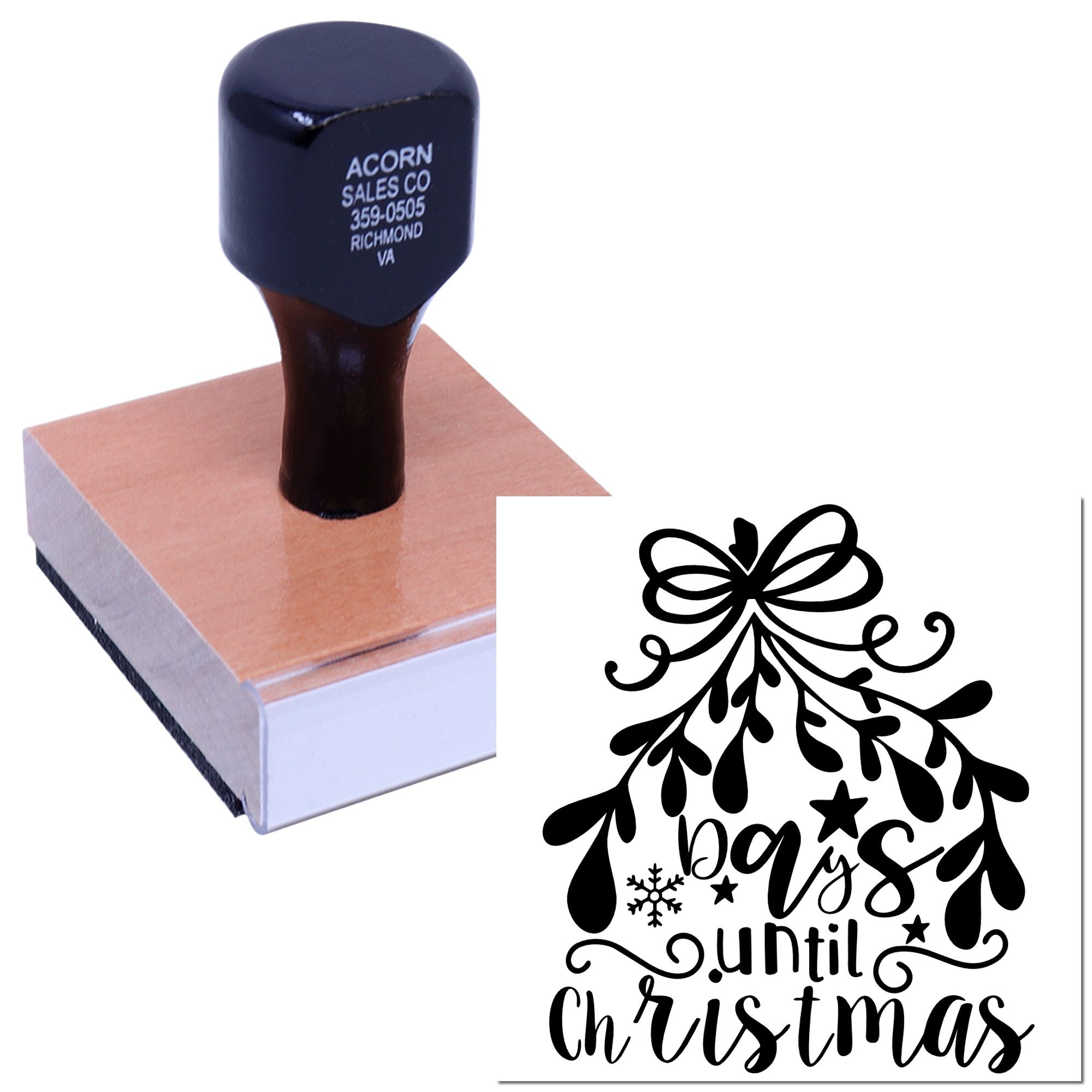 Custom Christmas countdown rubber stamp with decorative Days Until Christmas design for cards, crafts, and holiday packaging.