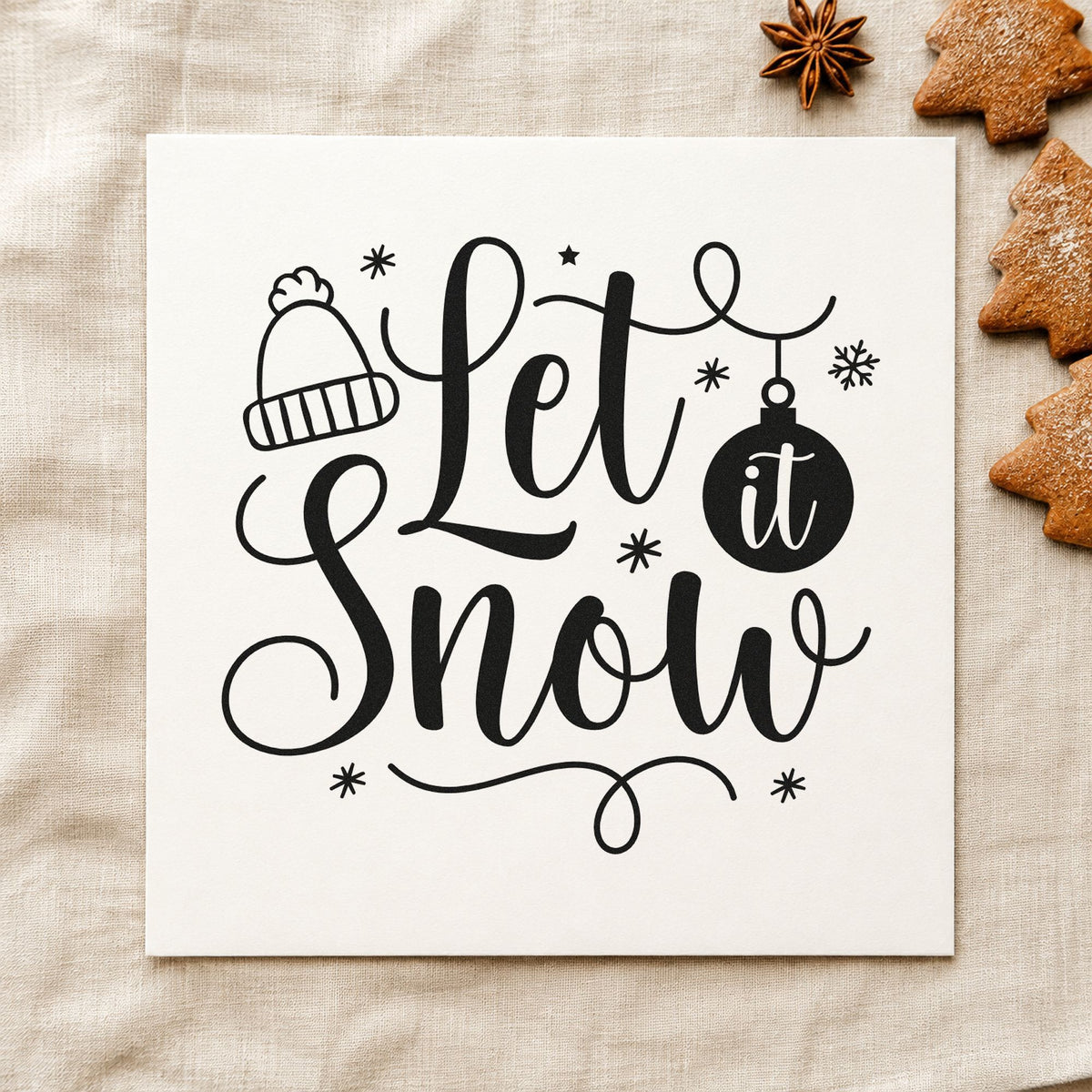Let It Snow Winter Hat rubber stamp printed in black ink, ready for knit cap cards and similar paper crafts.