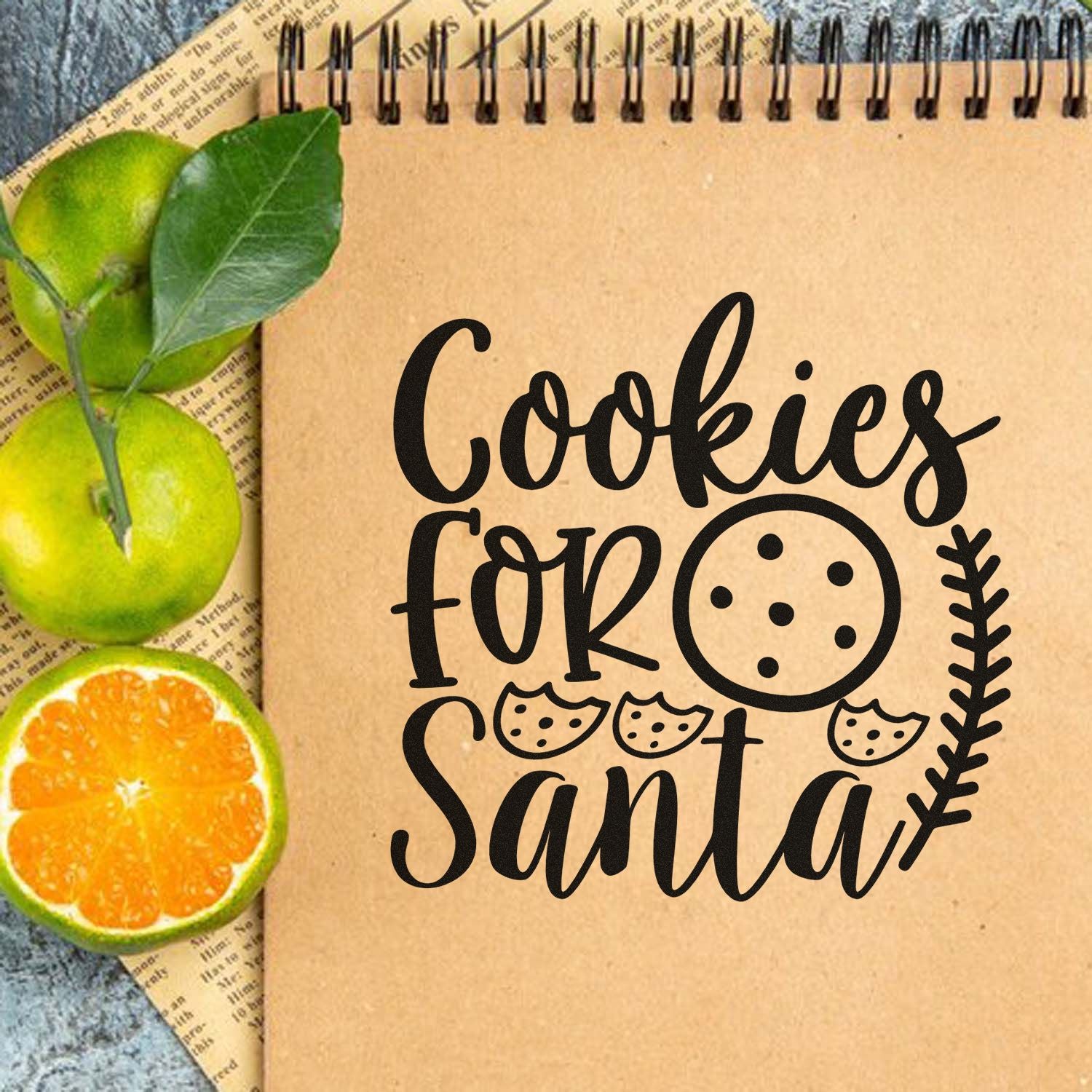 Cookies for Santa rubber stamp design with cookie graphic, perfect for holiday baking notes, gift tags, and Christmas packaging.