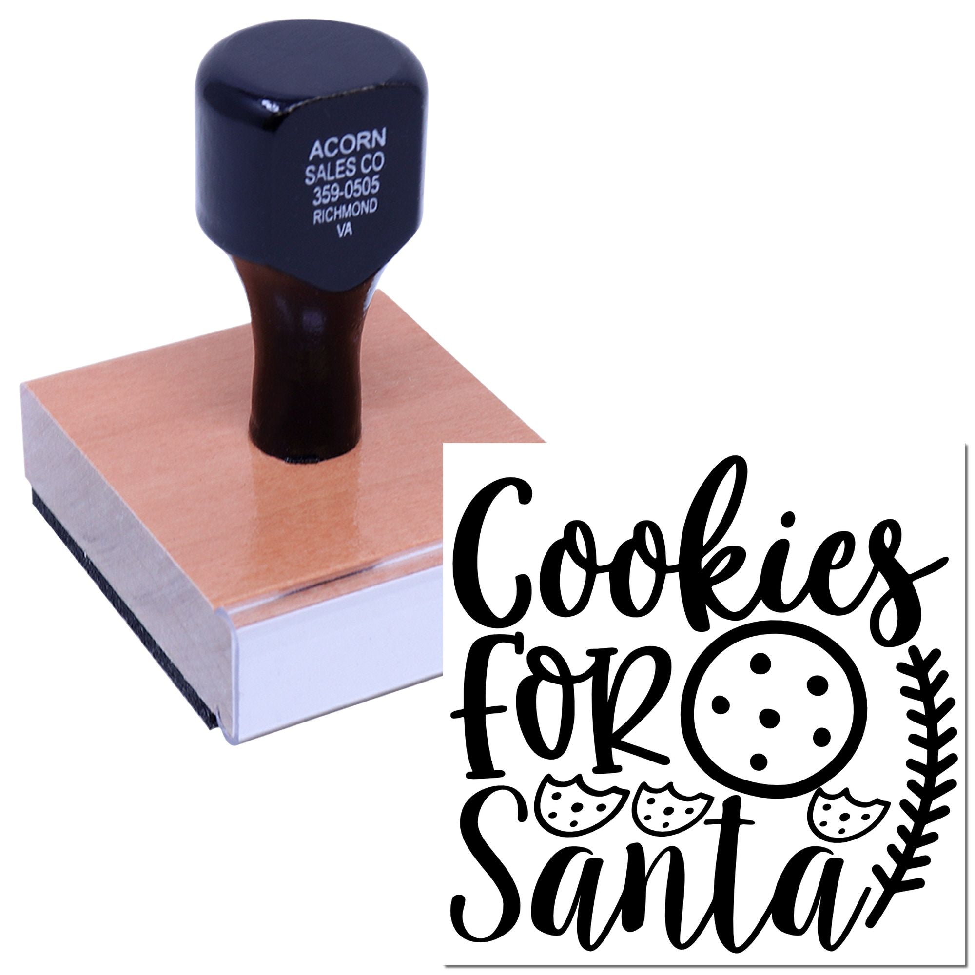 Custom rubber stamp for holiday cookies with Cookies for Santa design.