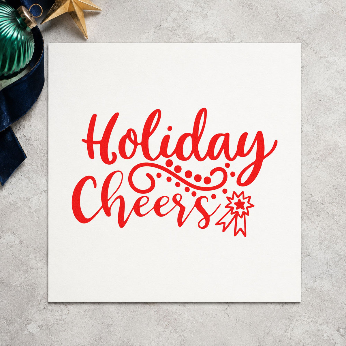 Holiday Cheers Starburst Flourish rubber stamp shown in red ink, stamped for projects such as decanter labels.