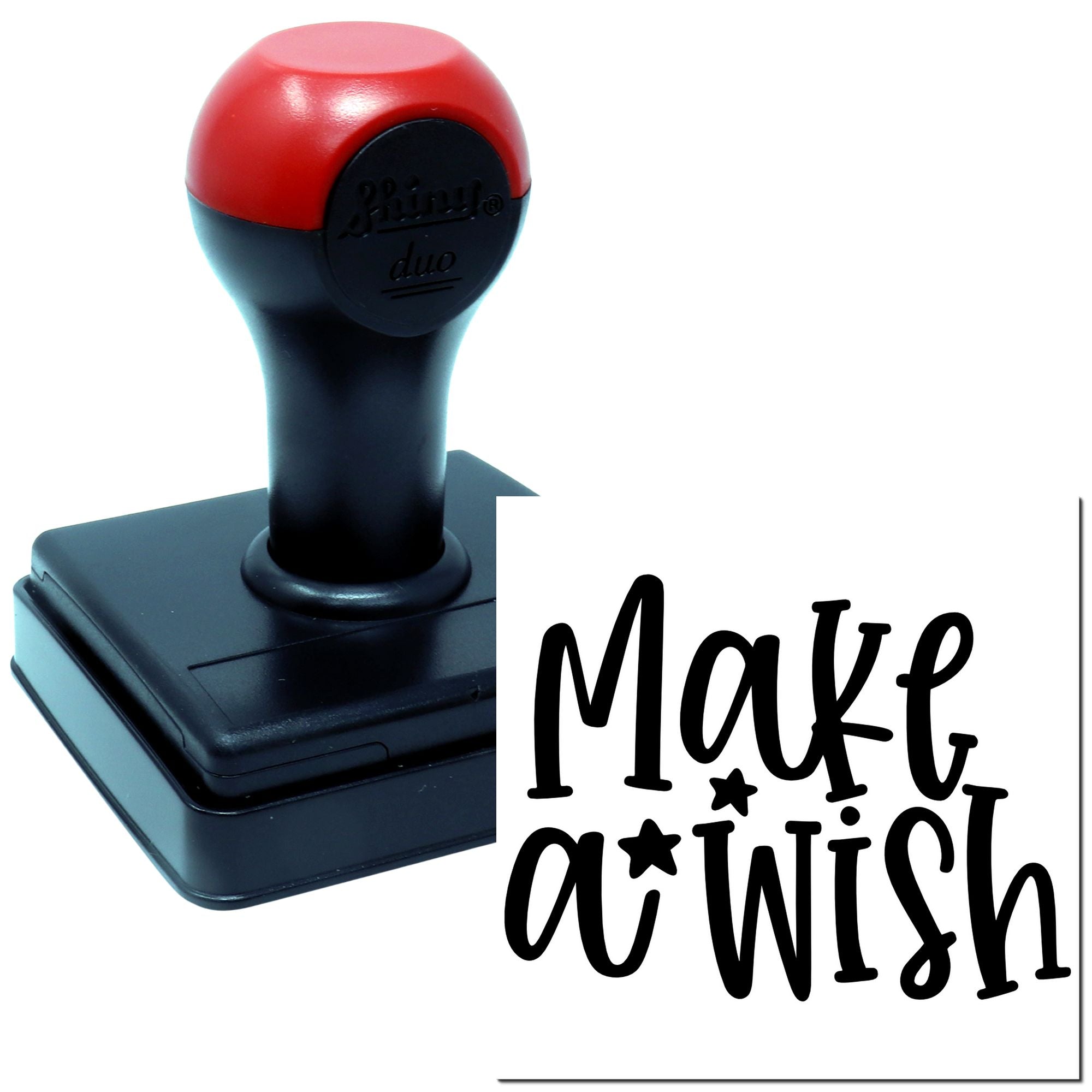 Self-inking rubber stamp with Make a Wish impression, ideal for custom craft, party, and greeting card stamping.