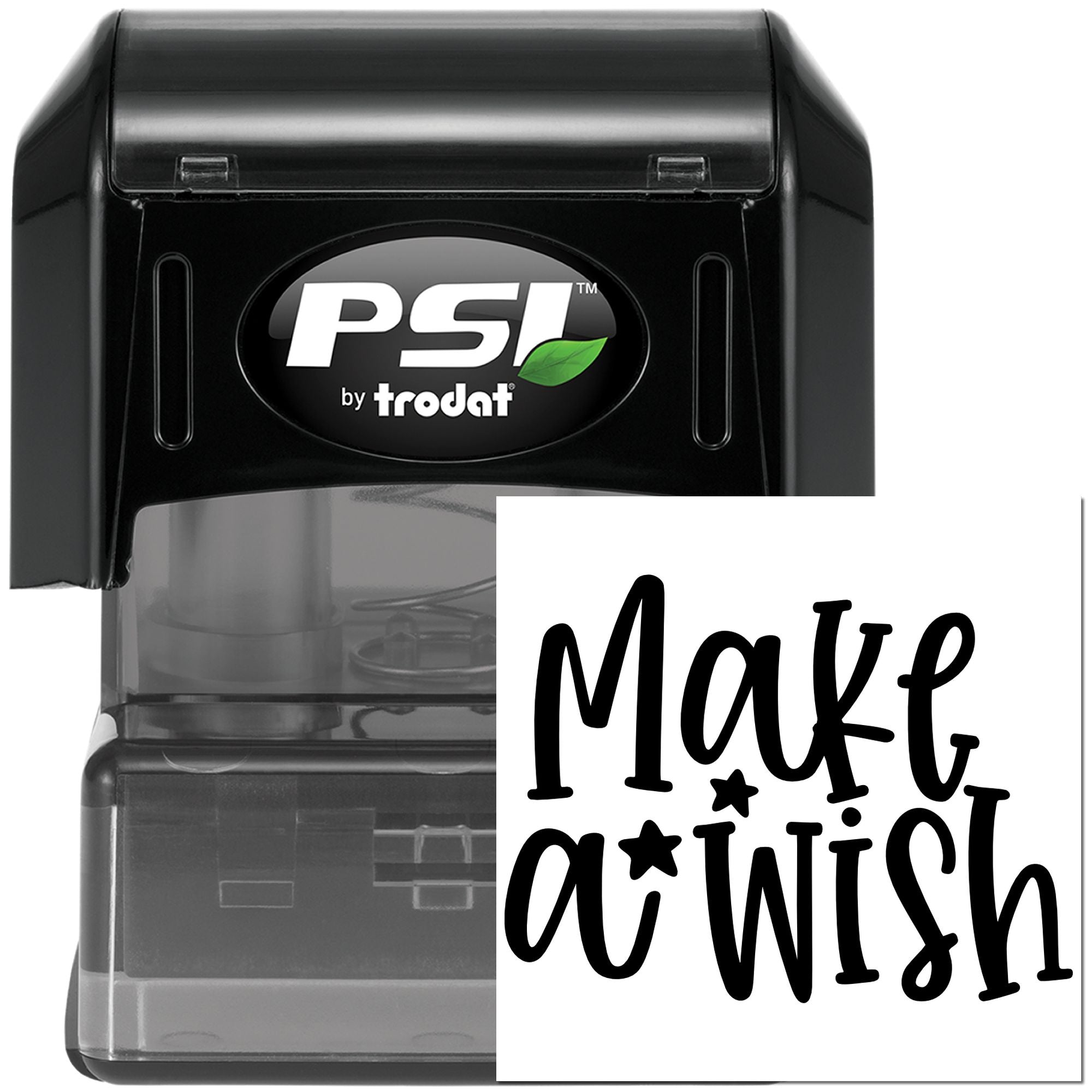 Custom self-inking rubber stamp with Make a Wish design, PSI by Trodat