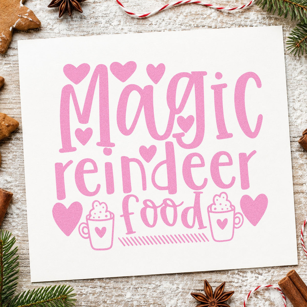 Magic Reindeer Food Hearts craft stamp in purple ink on cardstock, an easy option for party setup album.