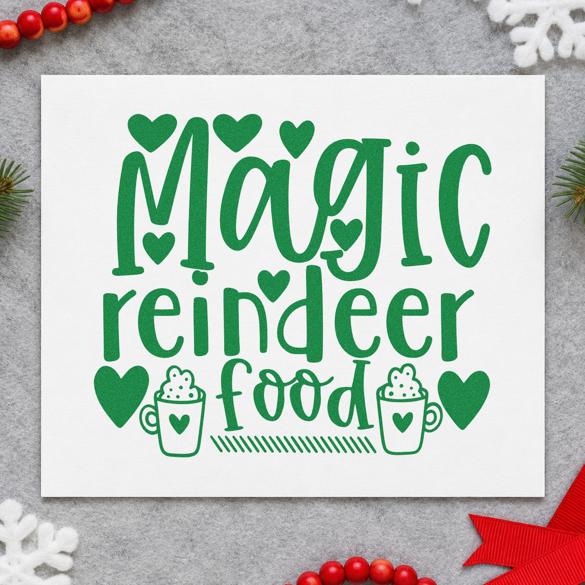 Magic Reindeer Food Hearts craft stamp imprinted in green ink on paper, a design suited to framed station back.