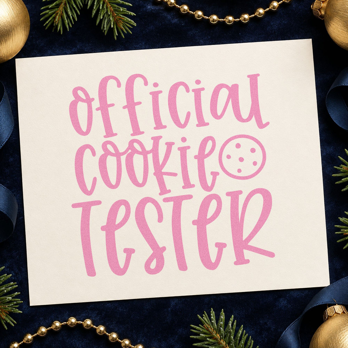 Official Cookie Tester Cookie craft stamp in purple ink on cardstock, an easy option for vertical album panel.