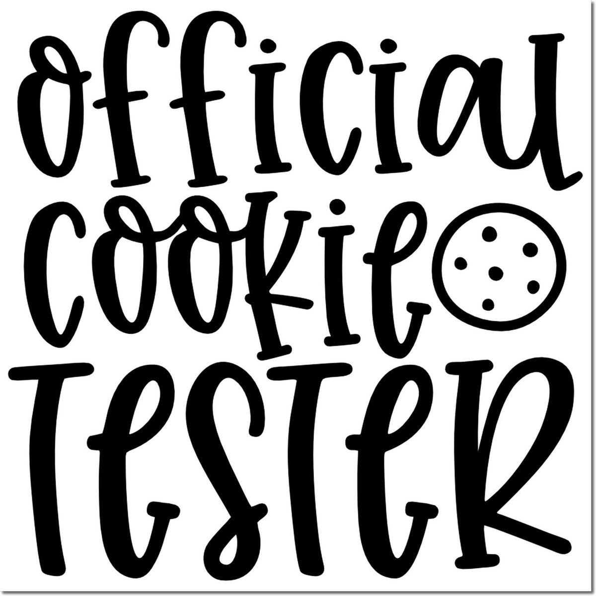 Official Cookie Tester rubber stamp design with cookie icon for bakers, kitchen gifts, and craft projects.