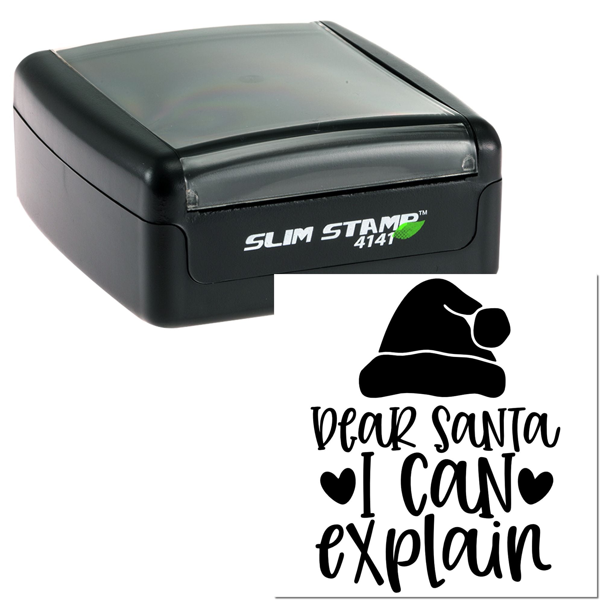 Self-inking rubber stamp with Dear Santa I can explain design for Christmas cards, crafts, and holiday gifting.